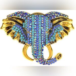 Blue Rhinestone Elephant Brooch